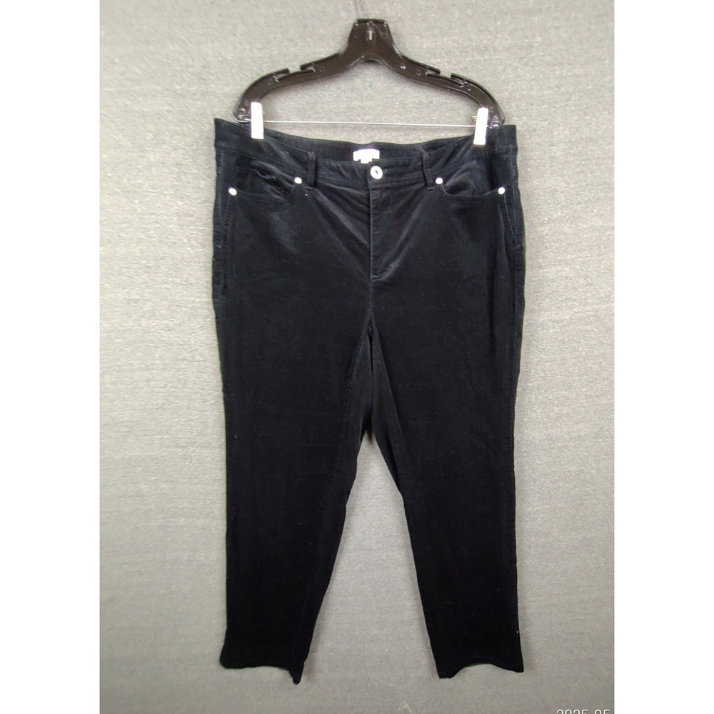 J Jill Womens‎ Pants 18 Black Velvet Velour Ankle Capsule Career Casual Retro